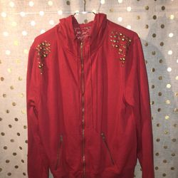 AW Sports Size XL burgundy Embellished Full Zip Hoodie Sweatshirt 
