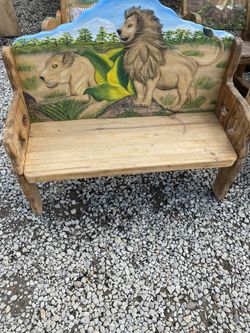 Natural Wood Hand Made Children Bench, Table And Rocking Chair