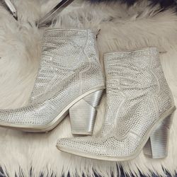 Silver Rhinestone  Cowgirl Boots