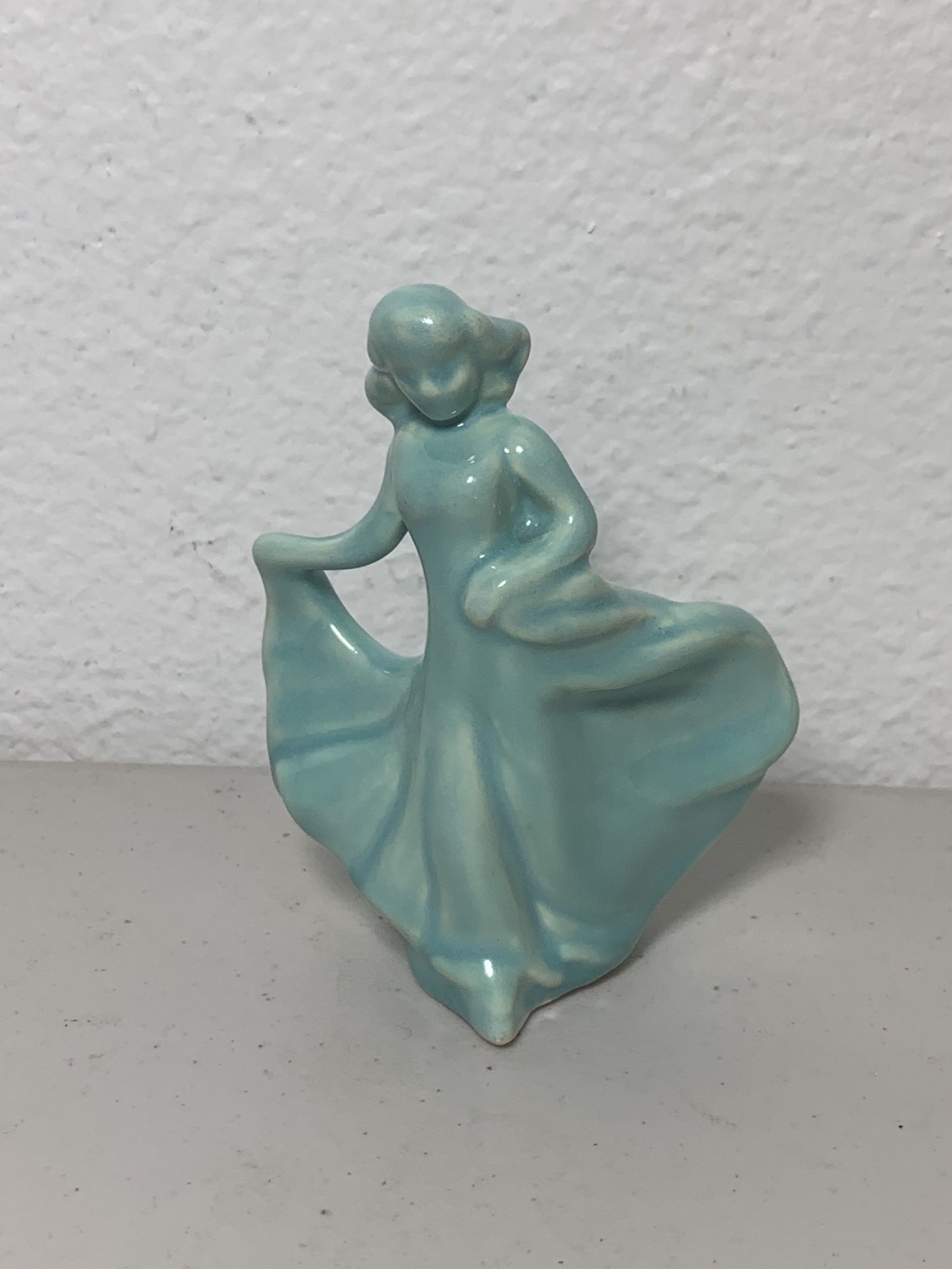 Lady Figurine Blue Pottery Porcelain Figure Princess Cake Topper Wedding VTG