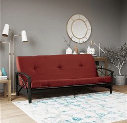 futon with 6 Inch Futon Mattress with Tufted Cover and Recycled Polyester Fill, Full, Ruby Red