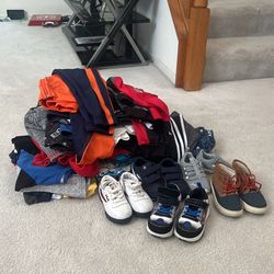 Boy clothes size 4 And some 3s Shoes Size 8 and 9