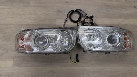 Headlight Assembly Fit for 2008-2018 Peterbilt 388-389, Halogen Headlights Headlamps W/Bulbs Chrome House (Pair of Headlight Assembly)(910)