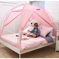 BESTEN Floorless Indoor Privacy Tent on Bed for Warm and Cozy Sleep, Twin, Pink