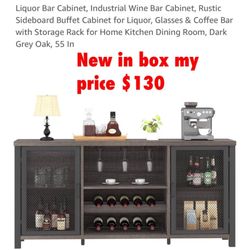 New  in box Cabinet, Industrial Wine Bar Cabinet, Rustic Sideboard Buffet Cabinet for Liquor, Glasses & Coffee Bar with Storage Rack for Home Kitchen 