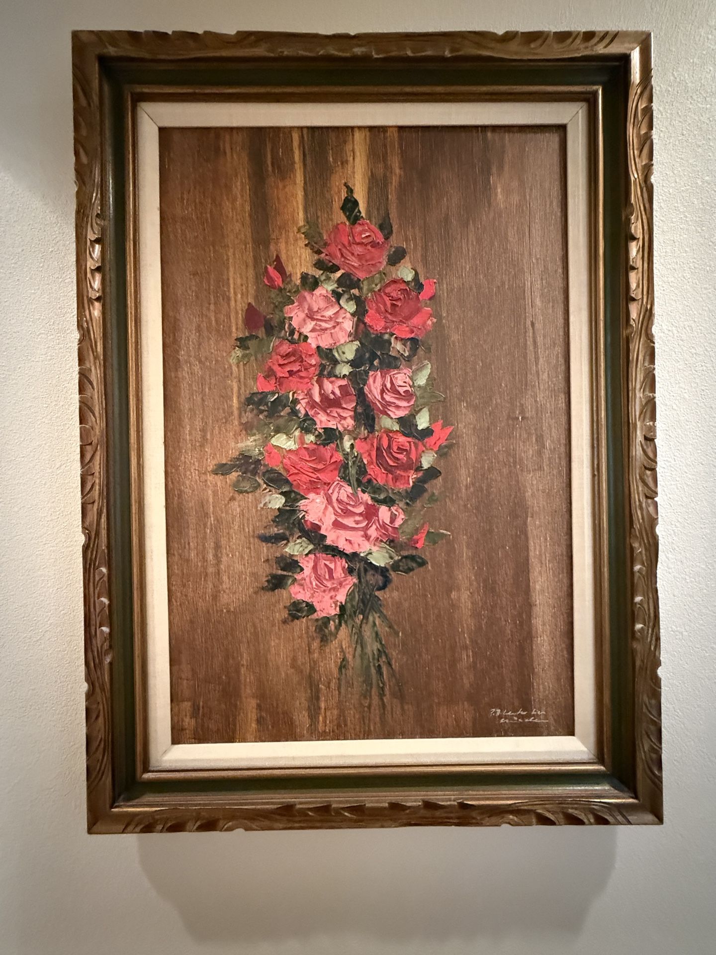 Antique Framed Rose Oil Painting