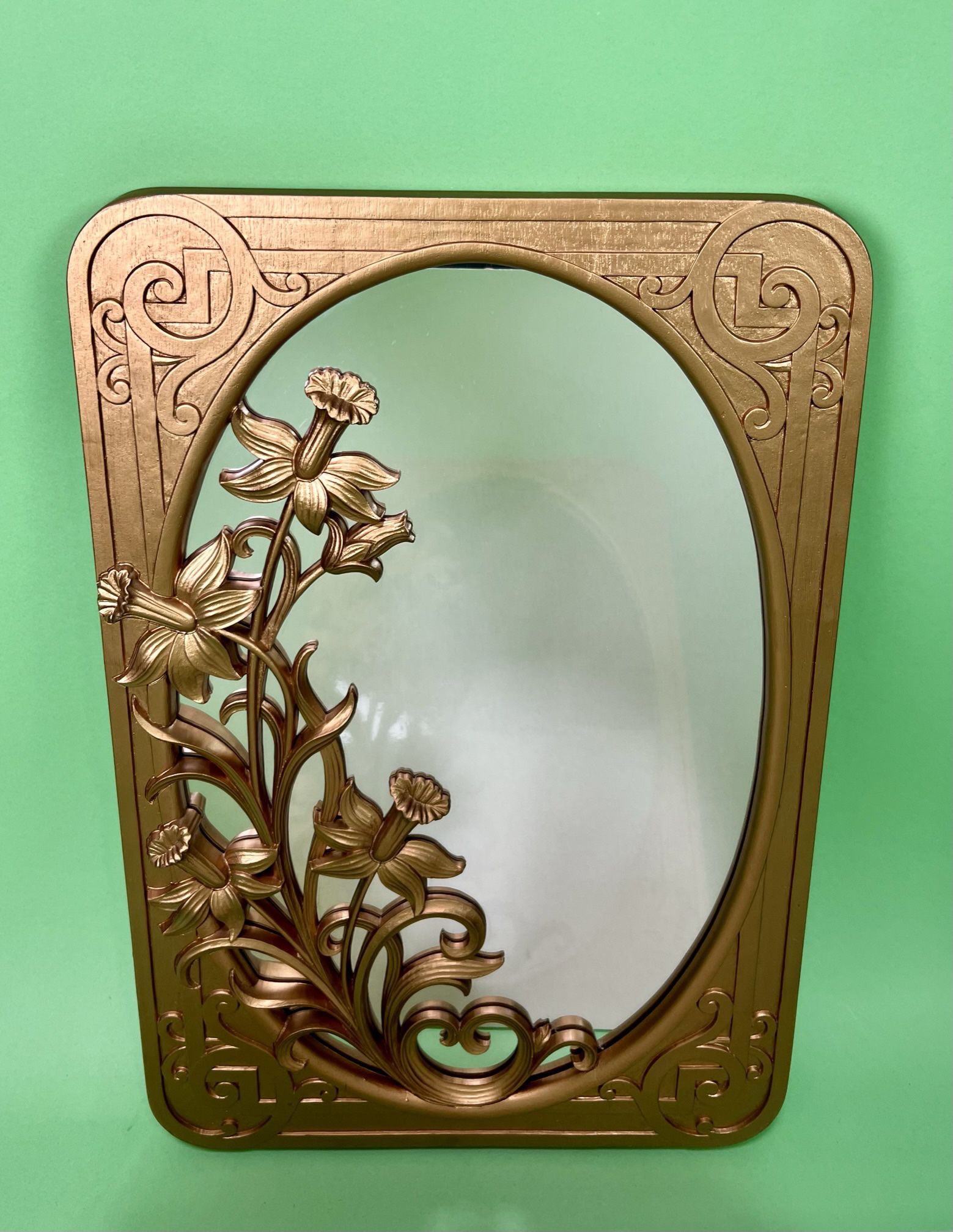 Vintage 70s Gold Art Nouveau Mirror