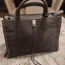 REBECCA MINKOFF Darren Top Zip Nubuck Leather Satchel in Washed Black