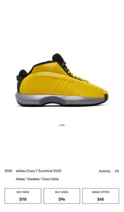 Adidas Crazy 1 Sunshine GY3808 Size 11 Deadstock Kobe Retro Basketball Shoes