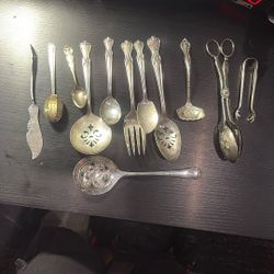 Bag Of Mixed Vintage Silver Plated Utensils (12) Total