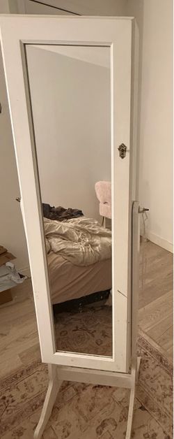 White Standing Mirror Jewelry Armoire