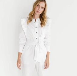 White Ruffle Long Sleeve Jumpsuit XS NWT