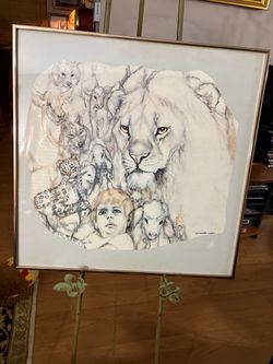 THE PEACEABLE KINGDOM FRAMED LITHOGRAPH BY NAN LEE 1971 FABULOUS 24”x24”