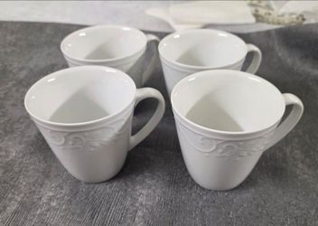 Set of 4 Princess House Veranda White Coffee Cups Mugs 3.5" Tall