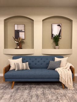 Mid Century Modern Blue Tufted Sofa