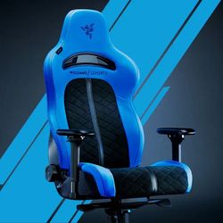 RAZER ENKI PRO WILLIAMS ESPORTS EDITION  ALCANTARA FABRIC BUILT IN LUMBAR ARCH BLACK BLUE GAMING CHAIR