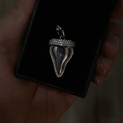 Moissanite Shark Tooth Pendant And 3mm Sparkle Rope Chain