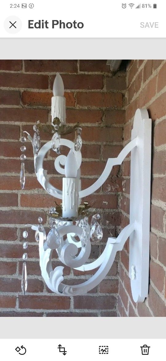 Vintage Sconces Pair White Candle Crystal Redone