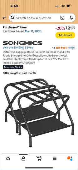 SONGMICS Luggage Racks, Set of 2, Suitcase