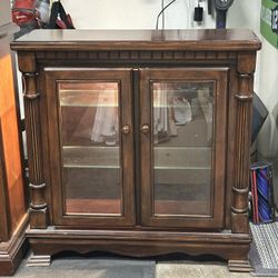 Wood And Glass Hutch With Light Inside