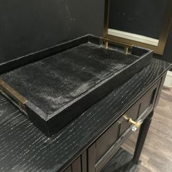 Accent Tray Black Leather And Gold 