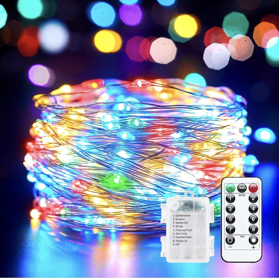 33Ft 100LED Outdoor String Lights, Fairy Lights Battery Operated with Remote, Waterproof Twinkle Lights for Bedroom Dorm Patio Tapestry Backyard Garde