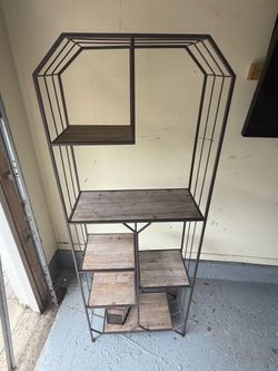Modern Industrial 6-Tier Metal & Wood Display Shelf – 63”