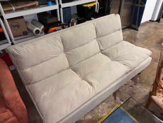 Cream Tufted Fabric Futon Sofa Bed