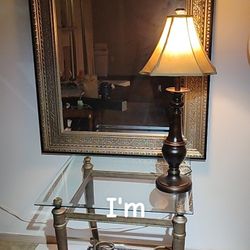 Big Mirror Glass Table & lamp 