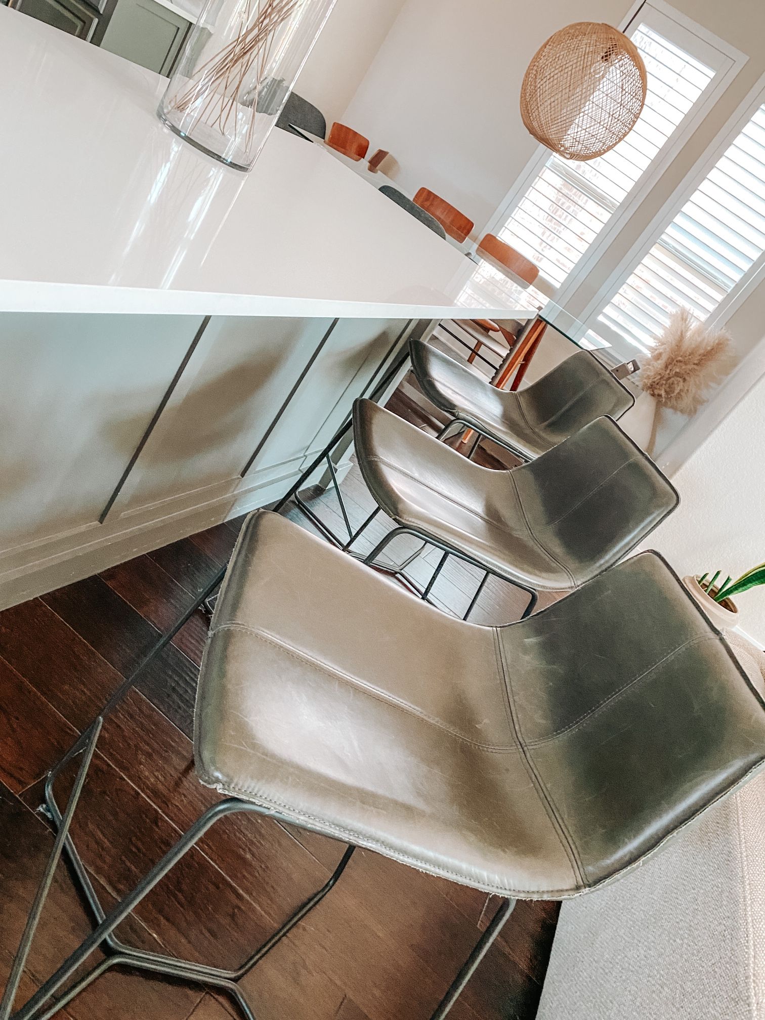 West Elm Slope Leather Counter Stools Slate Halo Gray (3)