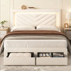 Brand New King Bed in the Box Of Factory with LED light and 2 large drawers