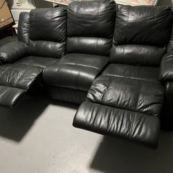 Black Leather Reclining Sofa 