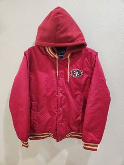 San Francisco 49ers Varsity Satin Jacket With Hoodie Ultra Game NFL Men’s Large 
Brand-new with tag
100 percent authentic 
Ship the same business day