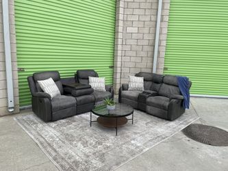 *Free Delivery* Gray Manual Recliner Couch Sofa Loveseat Set