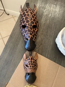 Carved Wooden Giraffe Masks Set of 2