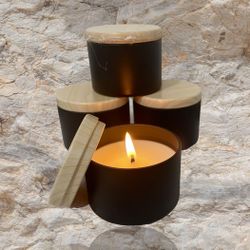  Candles Black Tin Soy Wax 4oz Scented Sandalwood & Bourbon 