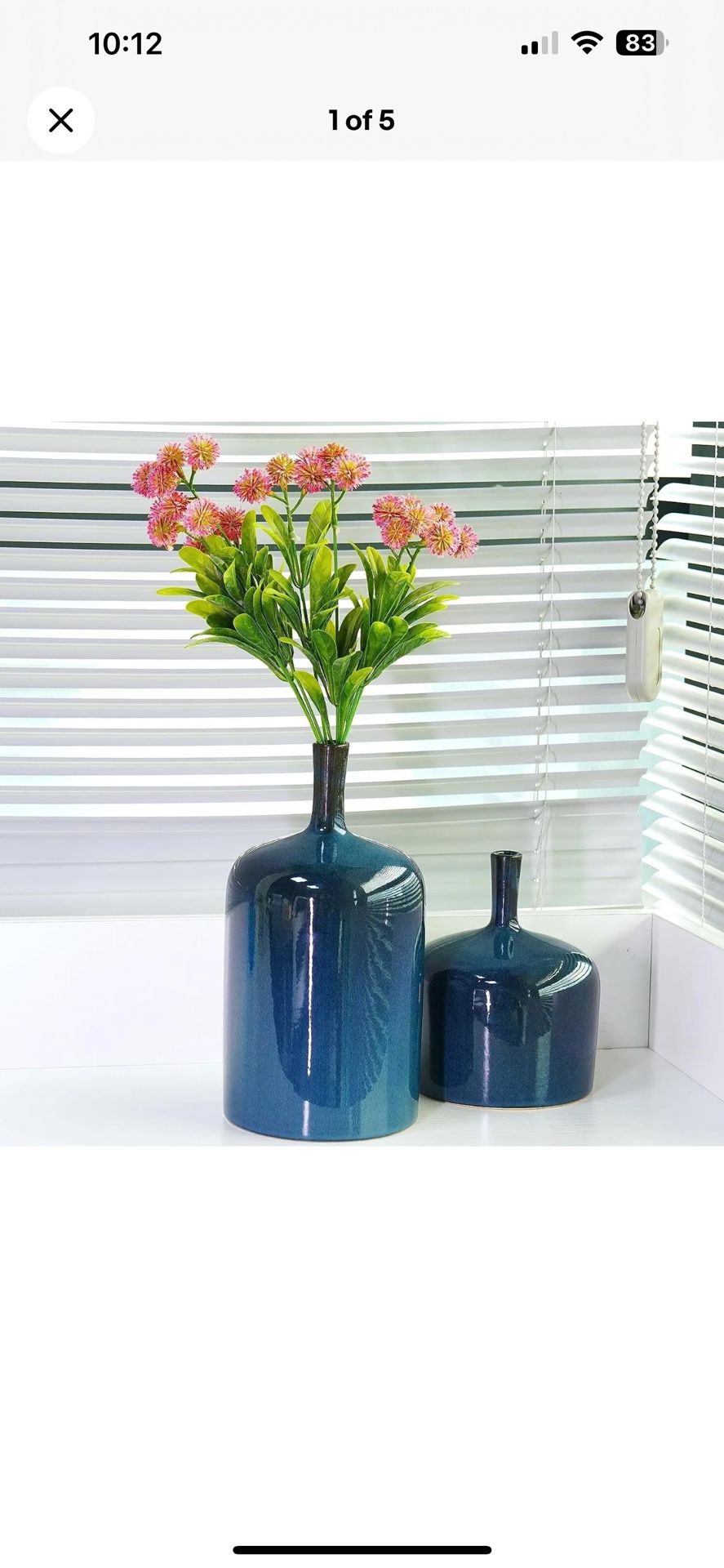 Ceramic Vase Blue Flower Vases - Set of 2 Modern Reactive Glaze Blue Vases for C