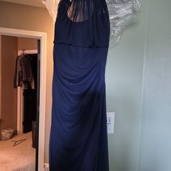 Navy Blue Sleeveless Long Bridesmaid Or Prom Gown