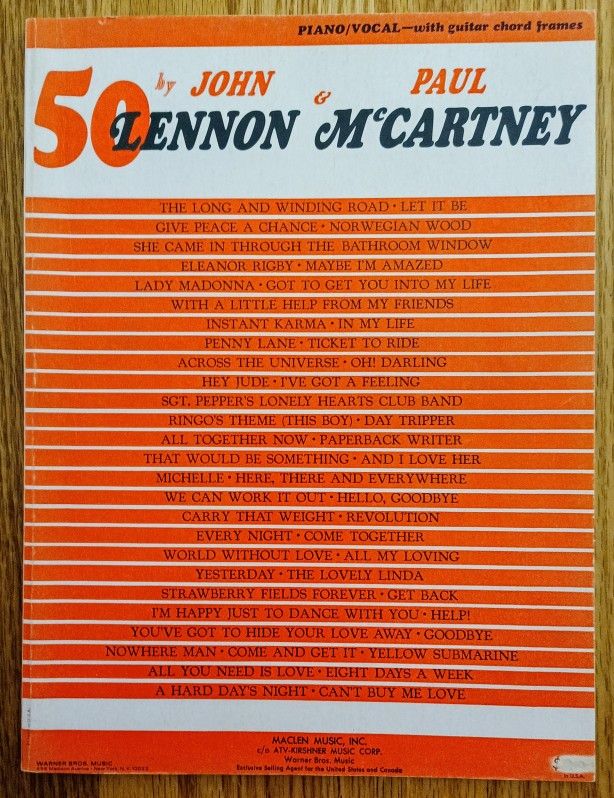 Vintage - Rare - Songbook -
50 By John Lennon & Paul McCartney: Piano Music Vocal Lyrics with Guitar Chord Frames