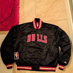 Chicago Bulls Vintage 80s Starter Satin Bomber Jacket - NBA Basketball Black Red Coat - Made in USA

