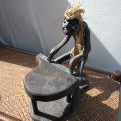 Wooden Primitive Tribal Statue Playing Piano Sculpture Tiki Figurine 