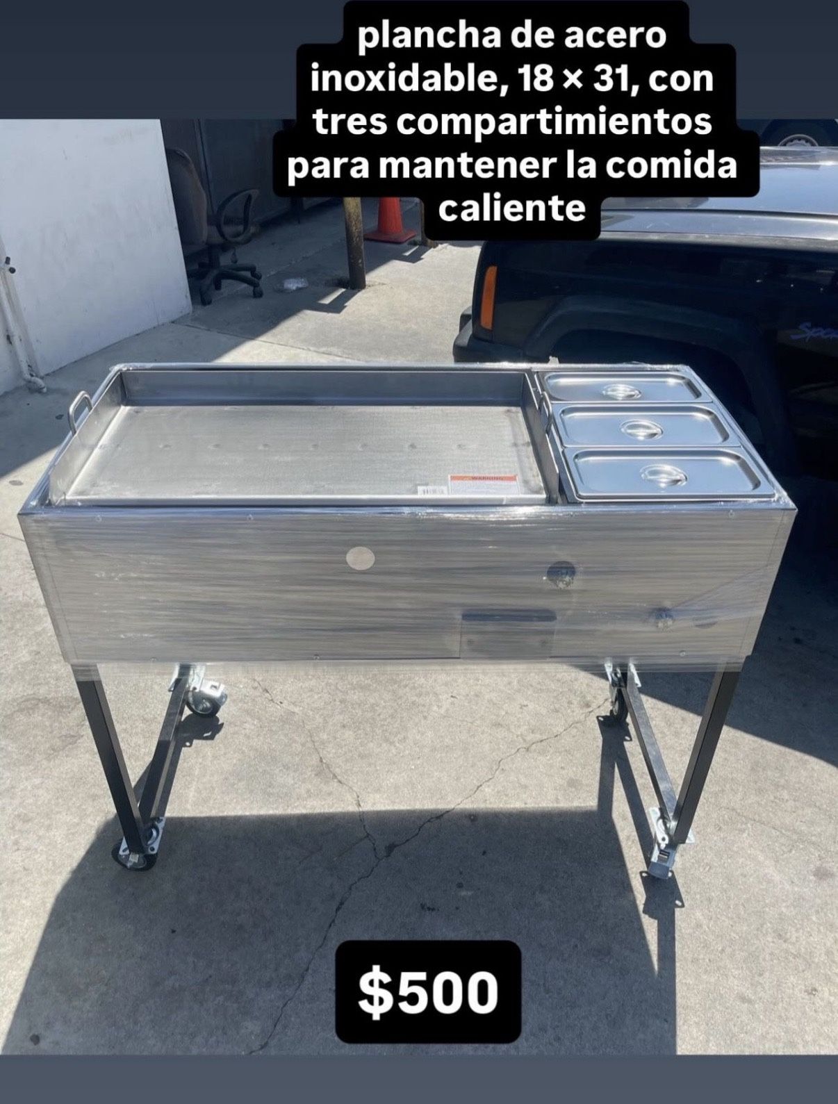 Plancha De Acero Inoxidable 18”x31” Con 3 Compartimientos Para Mantener La Comida Caliente Incluye