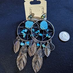 Pair Of Turquoise And Silver Tone Earrings 
