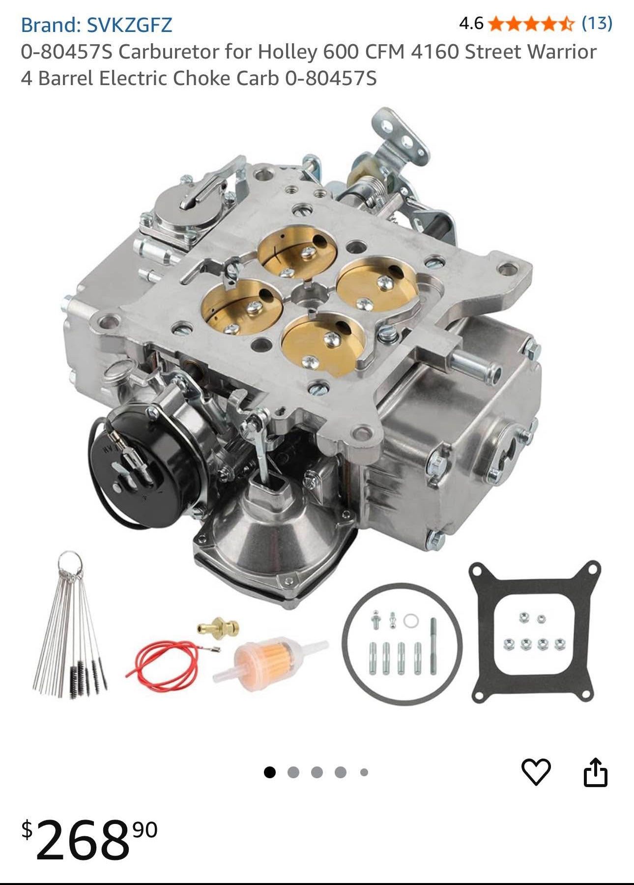 0-80457S Carburetor Holley 600 CFM 4160 Street Warrior 4 Barrel Electric Choke