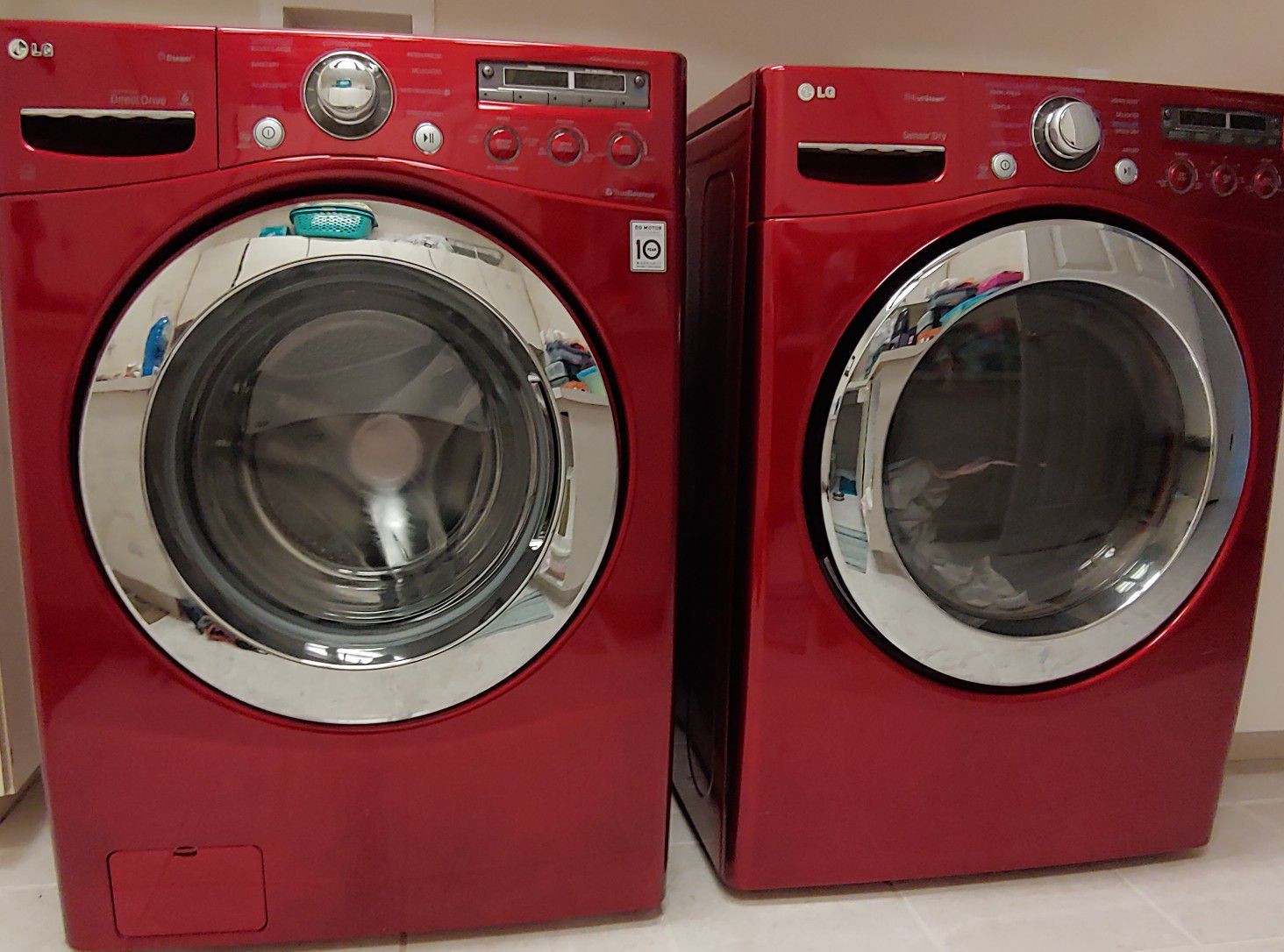 Red LG Front Load Washer and Dryer
