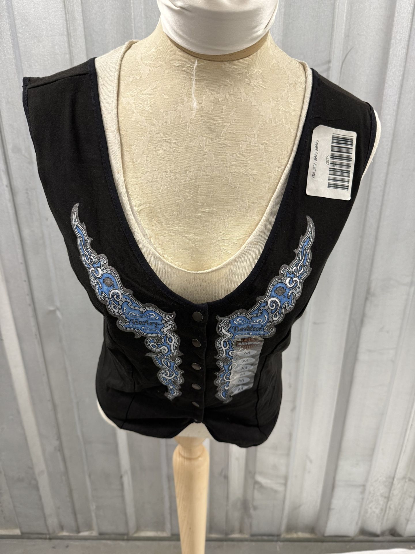 Vintage 90's Harley Davidson Black Vest with Blue Embroidery for Women