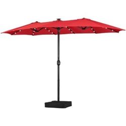 15 ft Large Patio Umbrella with Solar Lights Double-Sided