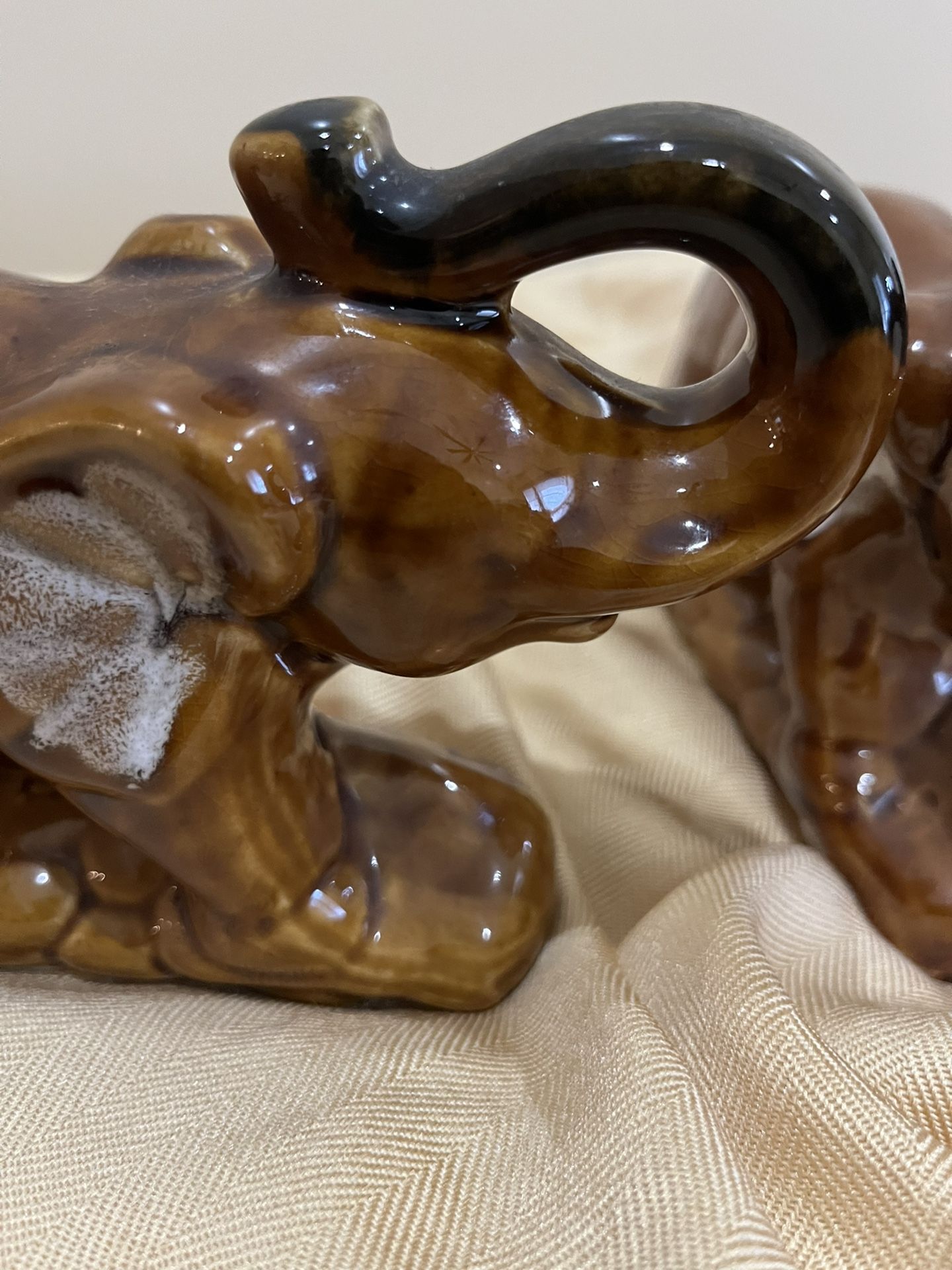 Vintage Brown Glazed Elephant