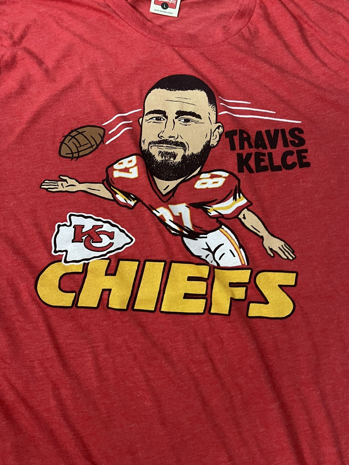  NFL Kansas City Chiefs #87 Travis Kelce Homage T-shirt Caricature Large