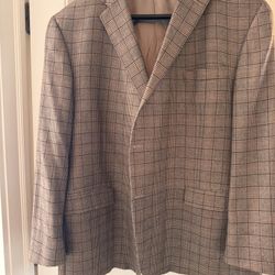Hart Schaffner & Marx Sport Coat Mens Sz 54R Brown Plaid  100% Worsted Spun Cashmere Great Shape!